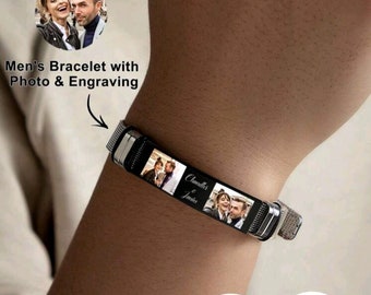 Bracelet De Nom Gravé Personnalisé Avec Photo,Bracelet De Photo Personnalisé Pour Homme En Acier Inoxydable