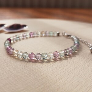 Faceted Fluorite Beaded Bracelet: Sterling Silver, Violet Green Gem