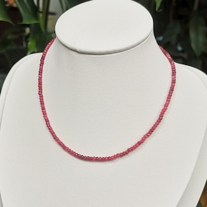 Dainty Ruby Rondelle Necklace: Faceted July Birthstone, Sterling Silver
