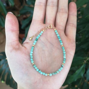 Genuine 3.5 mm Turquoise Beaded Bracelet With Silver or Gold Beads, December Birthstone, Natural Faceted Turquoise Jewelry, Gift For Women
