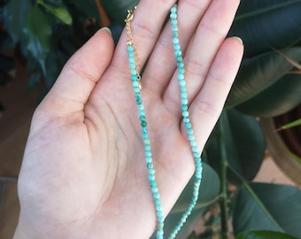 Genuine 3.5 mm Turquoise Beaded Necklace, Natural Turquoise Choker, December Birthstone, Silver or Gold Vermeil Elements, Gift For Women