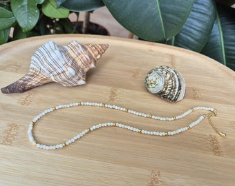 Mother of Pearl Beaded Choker: Sterling Silver or Gold, Nacre Jewelry