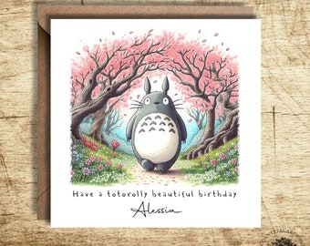 Tarjeta de cumpleaños personalizada de Totoro, Cumpleaños de Totoro, Tarjeta personalizada, tarjeta de cumpleaños, personalización, Fan art
