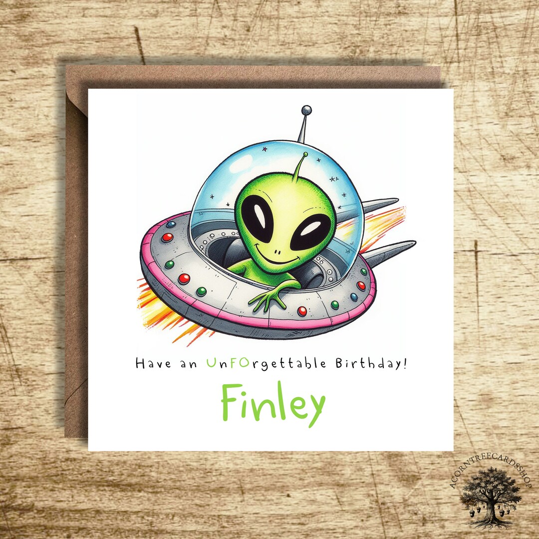 Alien Card, Personalised Birthday Card, Birthday Card, Personalisation ...