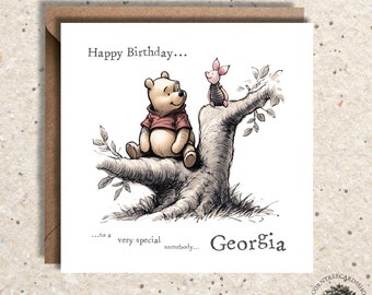 Winnie the Pooh Classic Personalised Birthday Card, Personalised Winnie the Pooh and Piglet Card, Winnie The Pooh and Piglet Art