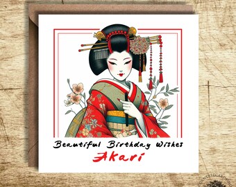 Geisha Personalised Birthday Card, Geisha Birthday, Personalised Card, birthday card, personalisation, Japanese Geisha