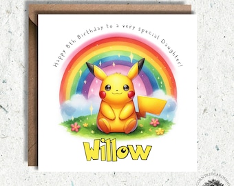 Personalised Pikachu Birthday Card, Pikachu Birthday Card, birthday card, son, daughter Pikachu birthday, personalised card, Fan art