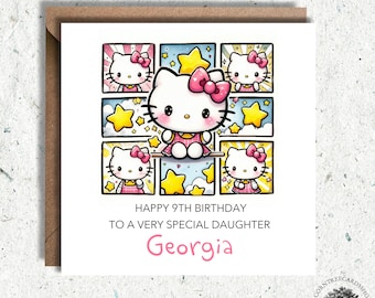 Tarjeta de cumpleaños personalizada de Hello Kitty, Tarjeta de cumpleaños de Hello Kitty, tarjeta de cumpleaños, cumpleaños de Hello Kitty para hija, tarjeta personalizada, Fan art