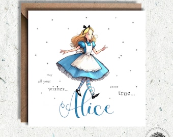 Alice in Wonderland Birthday Card, Personalised Alice in Wonderland Birthday Card, Magical Birthday Card
