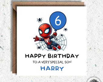 Personalised Spiderman inspired Birthday Card, Birthday Card, Son Spiderman inspired birthday, personalised card, Fan art, Spiderman art