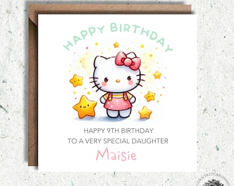 Personalised Hello Kitty Birthday Card, Hello Kitty Birthday Card, birthday card, daughter Hello Kitty birthday, personalised card, Fan art