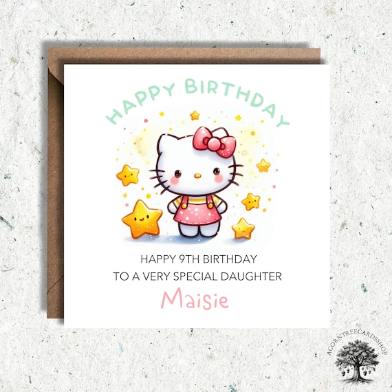 Personalised Hello Kitty Birthday Card, Hello Kitty Birthday Card, birthday card, daughter Hello Kitty birthday, personalised card, Fan art