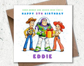 Personalised Toy Story Birthday Card for 2nd, 3rd, 4th, 5th birthday. Card for son, grandson, nephew. Buzz birthday, Fan Art