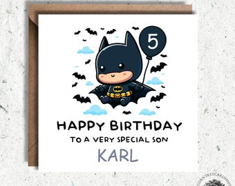 Personalised Batman inspired Birthday Card, Birthday Card, Son Batman inspired birthday, personalised card, Fan art, Batman art