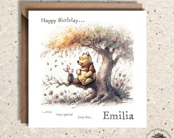 Winnie the Pooh Classic Personalised Birthday Card, Boy Girl Birthday Card, Personalised Winnie the Pooh Card, Winnie The Pooh Art