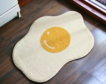 Absorbent Fried Egg Rug for Bathroom, Anti-Slip Egg Bath Mats, Funky Bath Mats, Soft and Comfortable Carpet, Housewarming Gift Home Decor