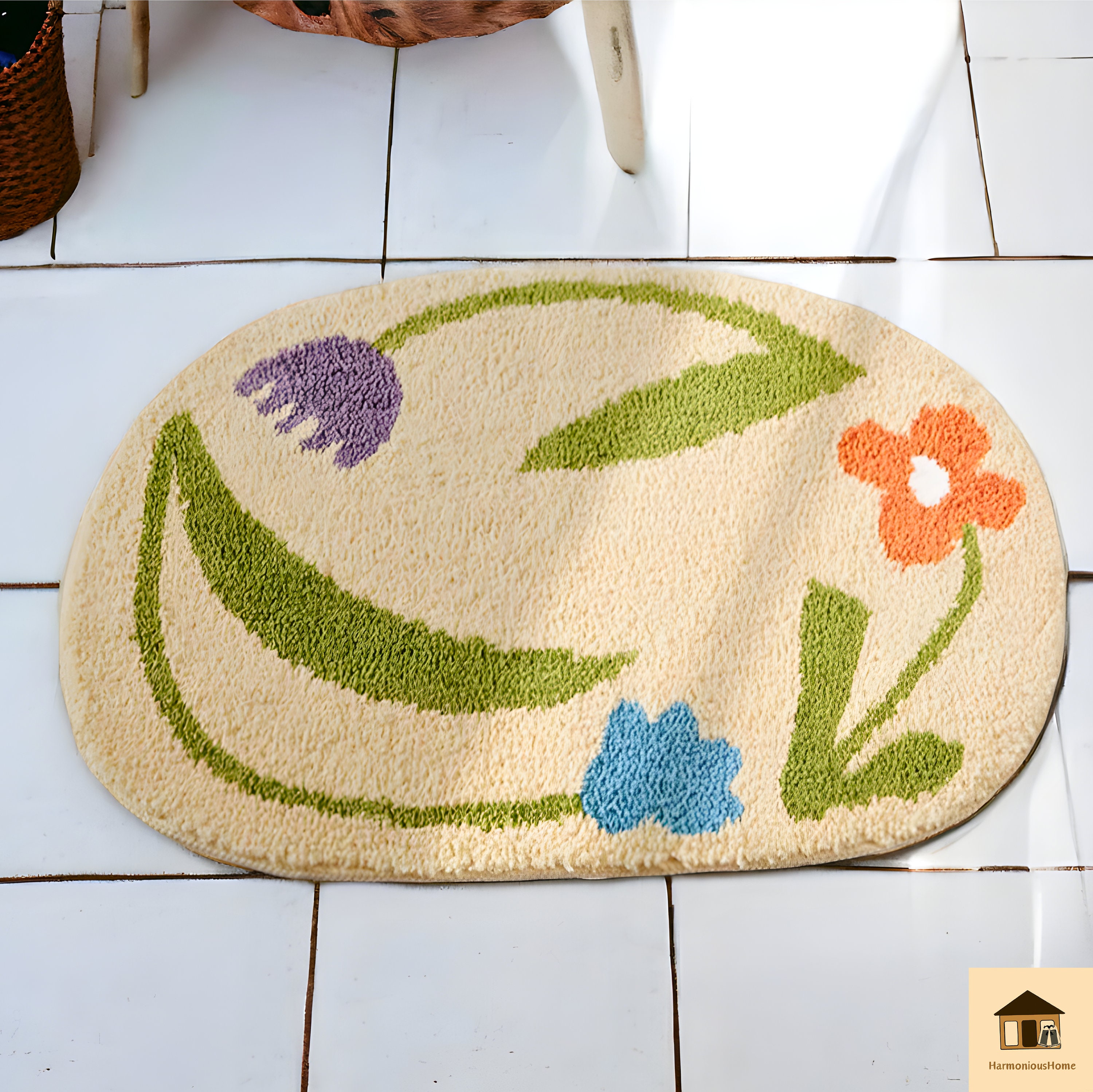 Inyahome Farmhouse Bathmat Floor Runner Rug Floral Shape Bath Mats Non-Slip  Modern Carpet Washable Floor Mats коврик для ванной