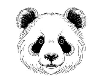 Cute Panda Silhouette Illustration in Black and White | PNG Digital Files for Printing - Minimalist Art Giant Panda Head