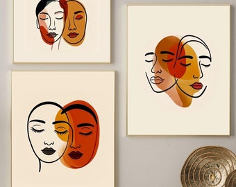 Minimalist Face Line Art Painting Set - Modern Home Decor - Women Designs - Color Harmony