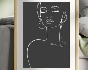 Line drawing of a woman - home decor - printable design 3 different backgrounds - contemporary art, fine and elegant design