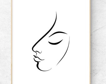 Minimalist Female Face Art - Download Modern Images for Decor & DIY Projects - Unique Original Gift for Women's Day