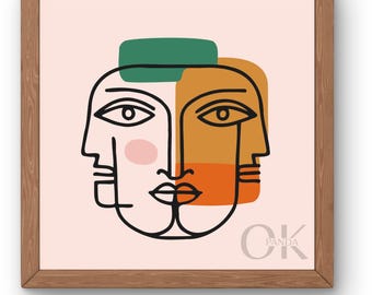 Minimalist Line Wall Art of Faces - Gestalt Figure Background - Abstract Silhouette for Modern, Elegant & Contemporary Decor