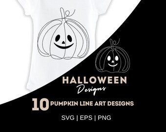 10 Halloween Pumpkins in Line Art | Minimalist Pumpkin Clipart | SVG PNG EPS Digital Download