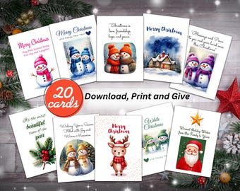 Print Christmas cards at home in A4 and Letter sizes - Merry Christmas, Various designs, Digital Download - Cut to 5 x 7 inches