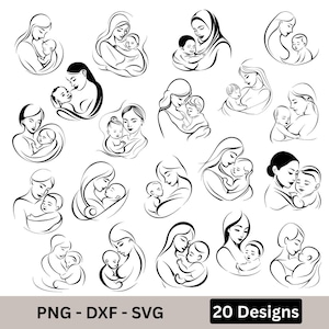 Dibujos Minimalistas Mamá y Bebé – Arte Lineal para Imprimir – Ideal Día de la Madre – Archivos para Tazas y Bolsos