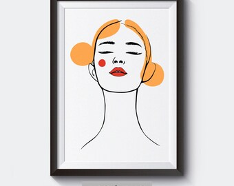 Line art woman | Minimalist face illustration | Modern digital art in JPG and PNG – Ideal for printing and sublimation