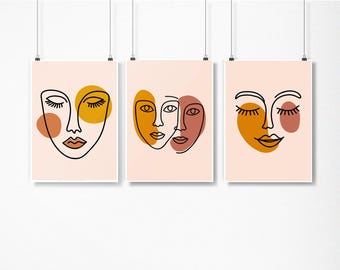3 Decorative Printable Digital Art Paintings Line Art Face Female Faces Minimalist Lines. - Ideal Gift for Women's Day