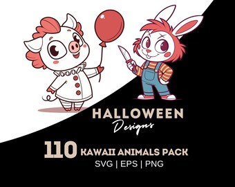 110 Kawaii Creepy Animal Designs for Halloween – SVG | PNG | EPS - Ideal for printing on all types of surfaces.