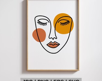 Elegant woman line art | Minimalist female face illustration | SVG PNG EPS | Design for printing on tote bags, mugs, and decorations