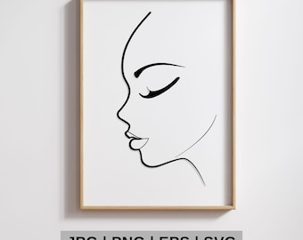 Minimalist Female Face Line Art – Woman Profile Line Art, Modern Home Decor, Digital Download