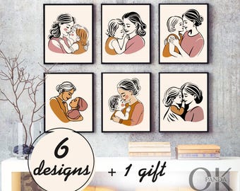 Mother's Day Pictures – Minimalist Line Art for Mom – 6 High-Resolution Designs – Modern Home Decor