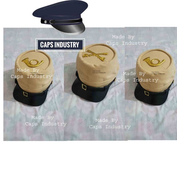 Civil War Buff Kepi Hats with Insignia Infantry, Artillery And Cavalry