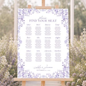 Mapa Lugares Casamento Lavanda | Flores Românticas | Seating Chart Mesas Digital | Download Instantâneo | Modelo Editável no Canva | W3