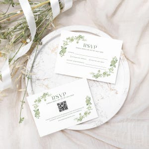 RSVP Casamento Verde | Flores Românticas | Cartão Resposta, Convite Digital Editável Impressão | Download Instantâneo, Modelo Personalizável