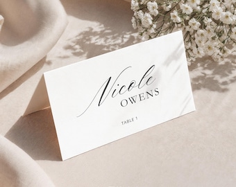 Wedding Place Card | Modern, Minimalist, Elegant, B&W | Editable Name | Digital Guest Card | Instant Download, Customizable Template