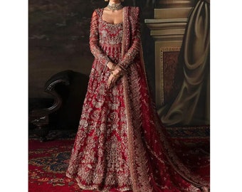 Abiti da sposa indiani pakistani Abiti da ricamo Abiti lunghi Maxi abito Collezione Abito Eid Salwar Kameez Nikkah cucito personalizzato UK USA