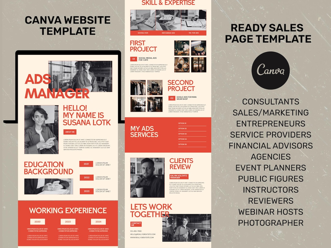 Canva Ready Website Template, Sales Page for Coaches, Business ...