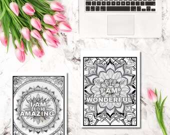 Mom Affirmation Digitales Malbuch | Achtsames Geschenk für Erwachsene | Entspannende Selbstfürsorge für Mütter