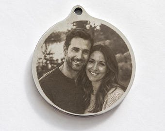 Personalized Photo Pendant, Custom Stainless Steel Keepsake, Double Sided Engraved Photo & Message, Memorial or Anniversary Gift