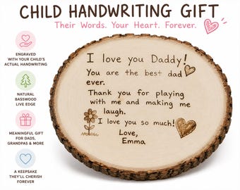 Custom Child Handwriting Plaque, Engraved Basswood Wood Slice, Personalized Message from Kids, Gift for Dad, Grandpa or Mom