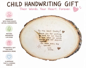 Custom Child Handwriting Engraved Basswood Plaque, Personalized Message Keepsake