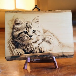 Engraved Pet Photo on Wood Slice: Personalized Memorial Gift