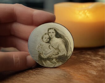 Madonna Pocket Coin Catholic Devotional Keepsake Stainless Steel Faith Gift Mother Mary