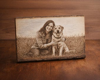 Engraved Pet Photo Wood Slice, Personalized Dog Memorial Gift