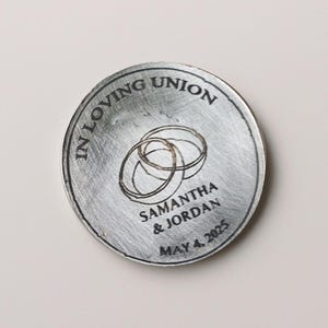 Custom Wedding Coin – Personalized Engraved Keepsake for Bride & Groom, Guest Favor or Memorial Gift, Anniversary Token