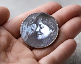 Custom Pet Memorial Portrait Keepsake Coin – Woman and Her Dog